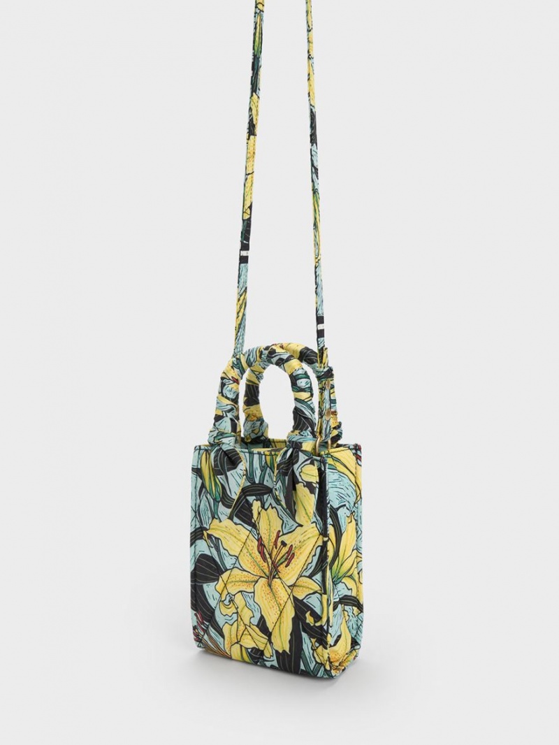 Charles And Keith Botanical Print Fabric Tote Bags Multicolor | PHILIPPINES S482