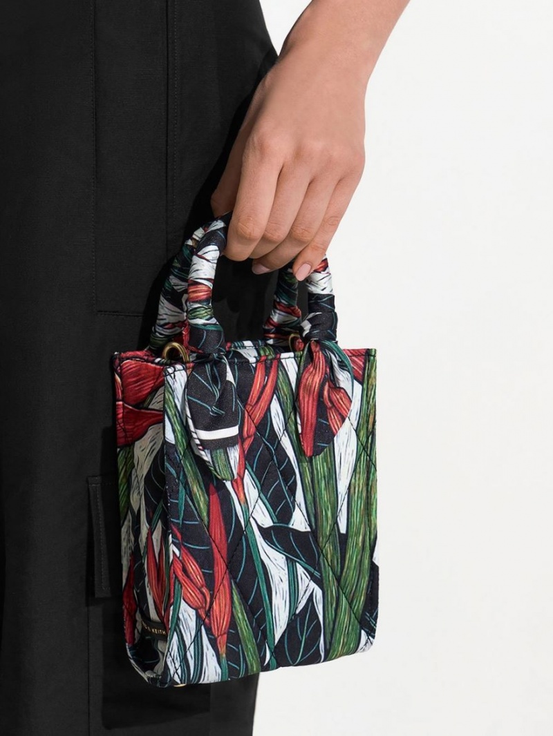 Charles And Keith Botanical Print Fabric Tote Bags Multicolor | PHILIPPINES E281