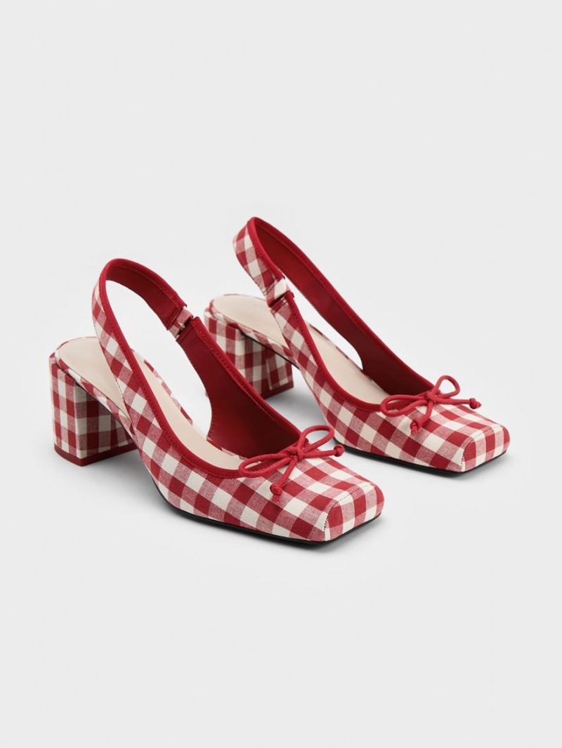 Charles And Keith Bow Checkered Slingback Pumps Multicolor | PHILIPPINES P349