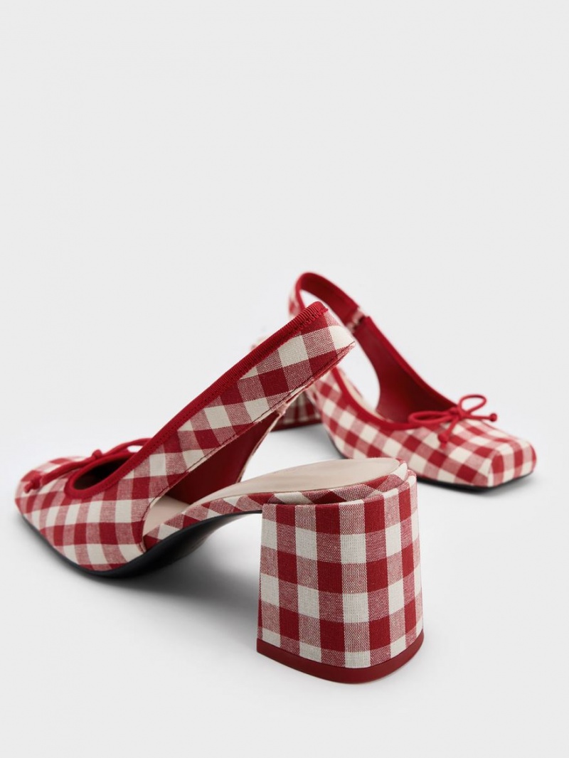 Charles And Keith Bow Checkered Slingback Pumps Multicolor | PHILIPPINES P349