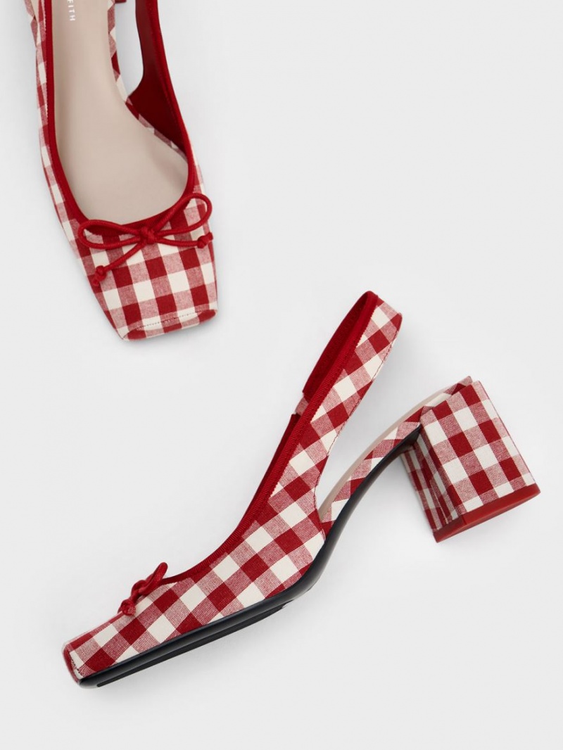 Charles And Keith Bow Checkered Slingback Pumps Multicolor | PHILIPPINES P349