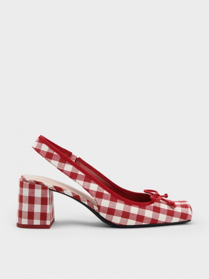 Charles And Keith Bow Checkered Slingback Pumps Multicolor | PHILIPPINES P349