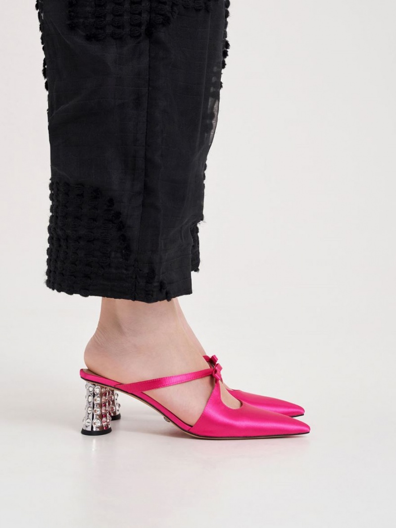 Charles And Keith Bow Crossover Gem-Embellished Mules Pink | PHILIPPINES N783