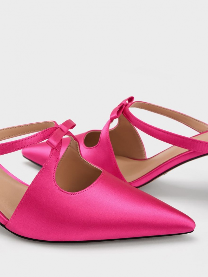 Charles And Keith Bow Crossover Gem-Embellished Mules Pink | PHILIPPINES N783