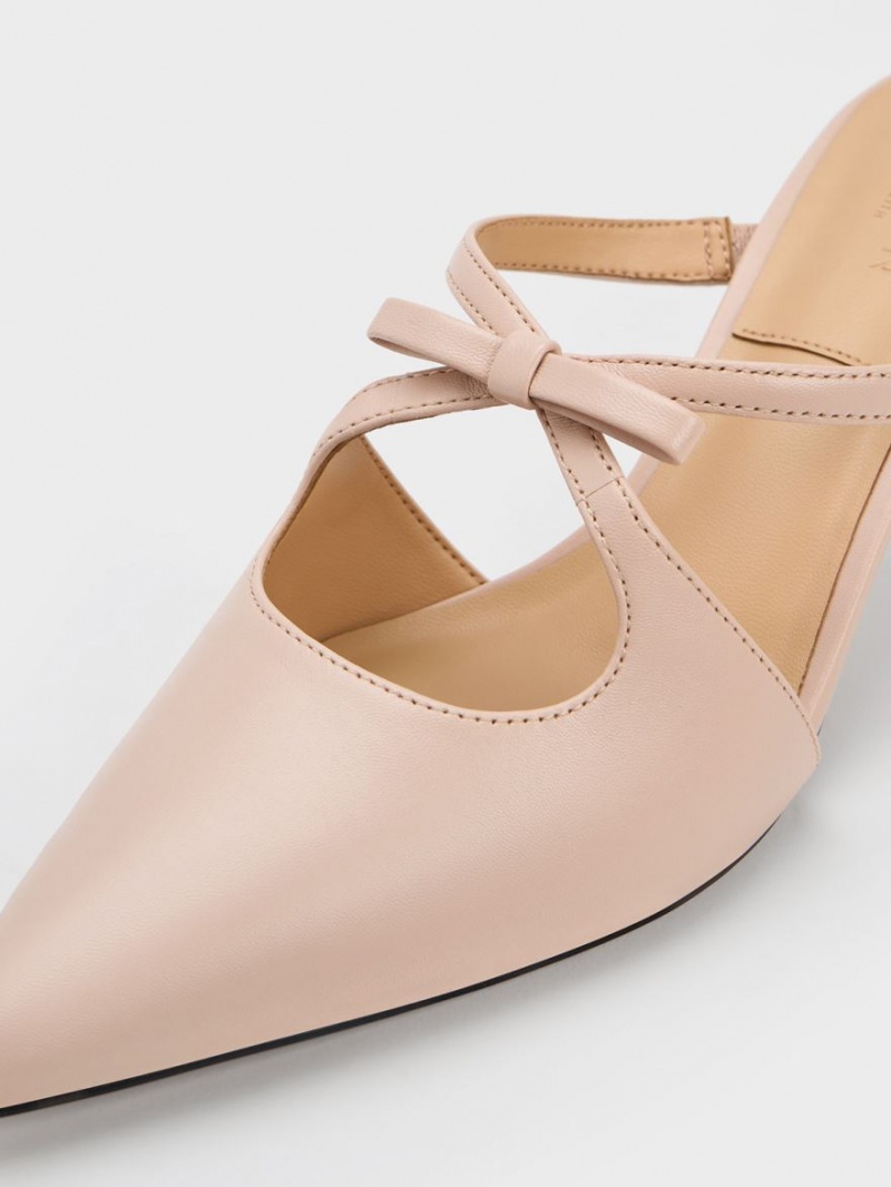 Charles And Keith Bow Crossover Gem-Embellished Mules Beige | PHILIPPINES T620