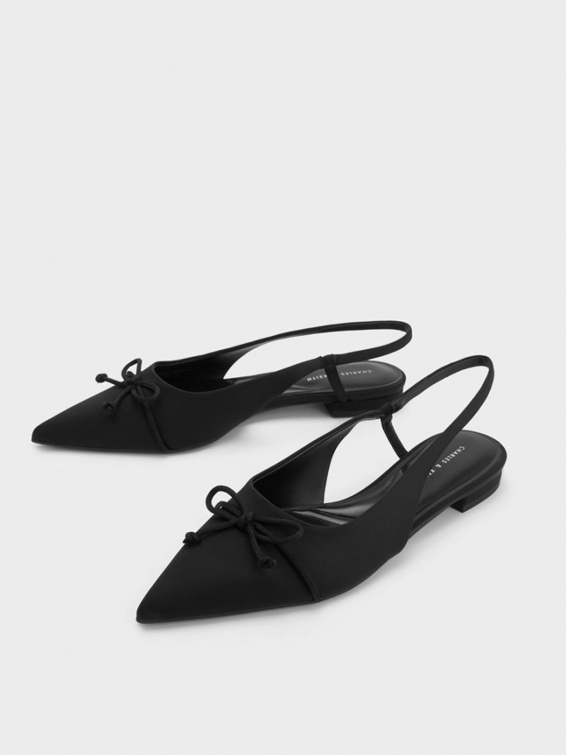 Charles And Keith Bow Pointed-Toe Slingback Ballet Flats Black | PHILIPPINES Q027