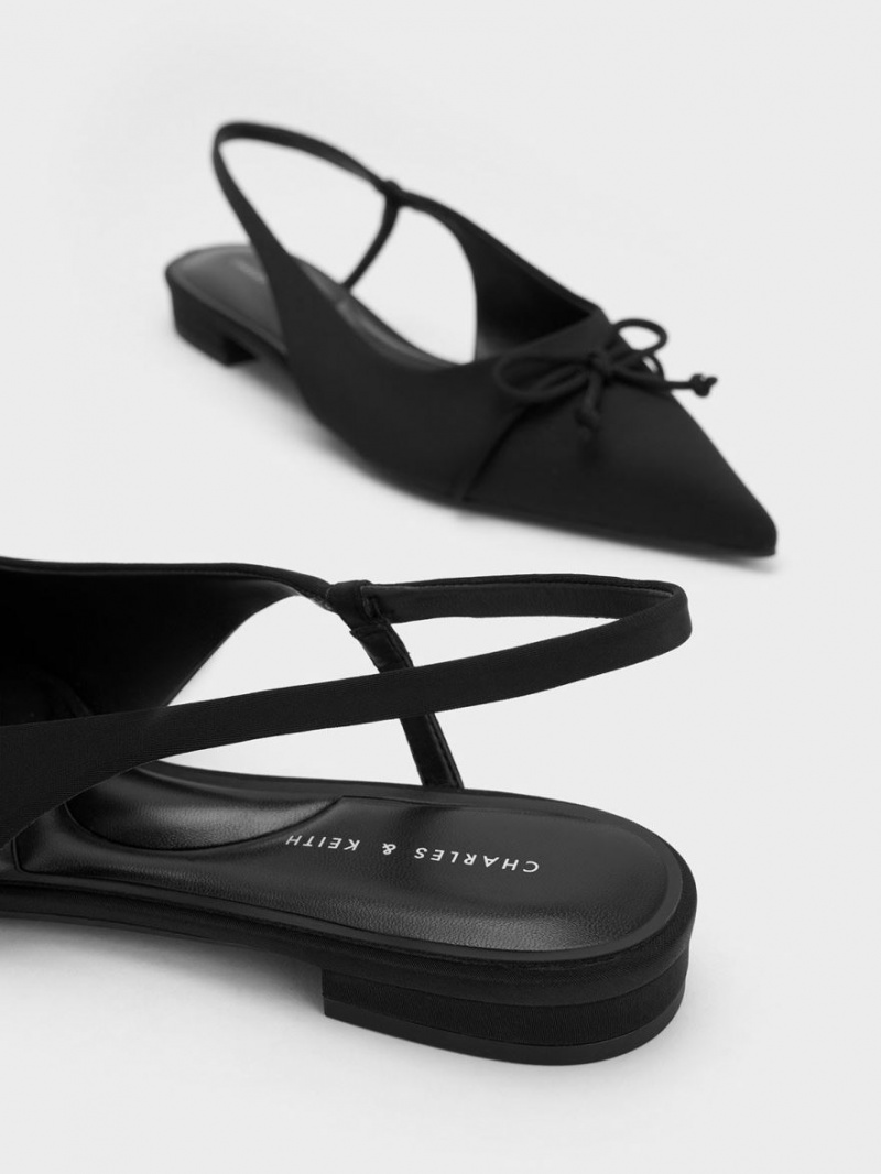 Charles And Keith Bow Pointed-Toe Slingback Ballet Flats Black | PHILIPPINES Q027