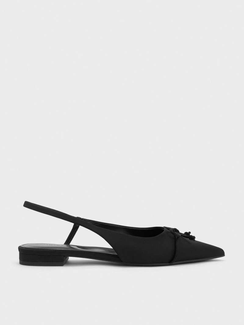 Charles And Keith Bow Pointed-Toe Slingback Ballet Flats Black | PHILIPPINES Q027