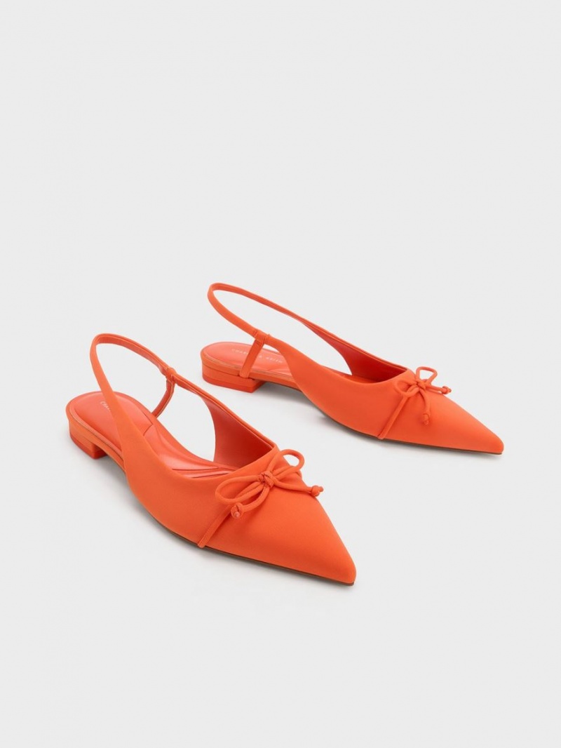 Charles And Keith Bow Pointed-Toe Slingback Ballet Flats Orange | PHILIPPINES G296