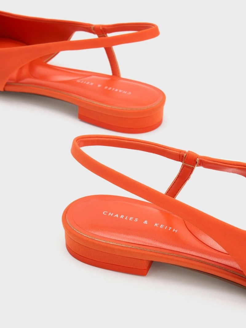 Charles And Keith Bow Pointed-Toe Slingback Ballet Flats Orange | PHILIPPINES G296