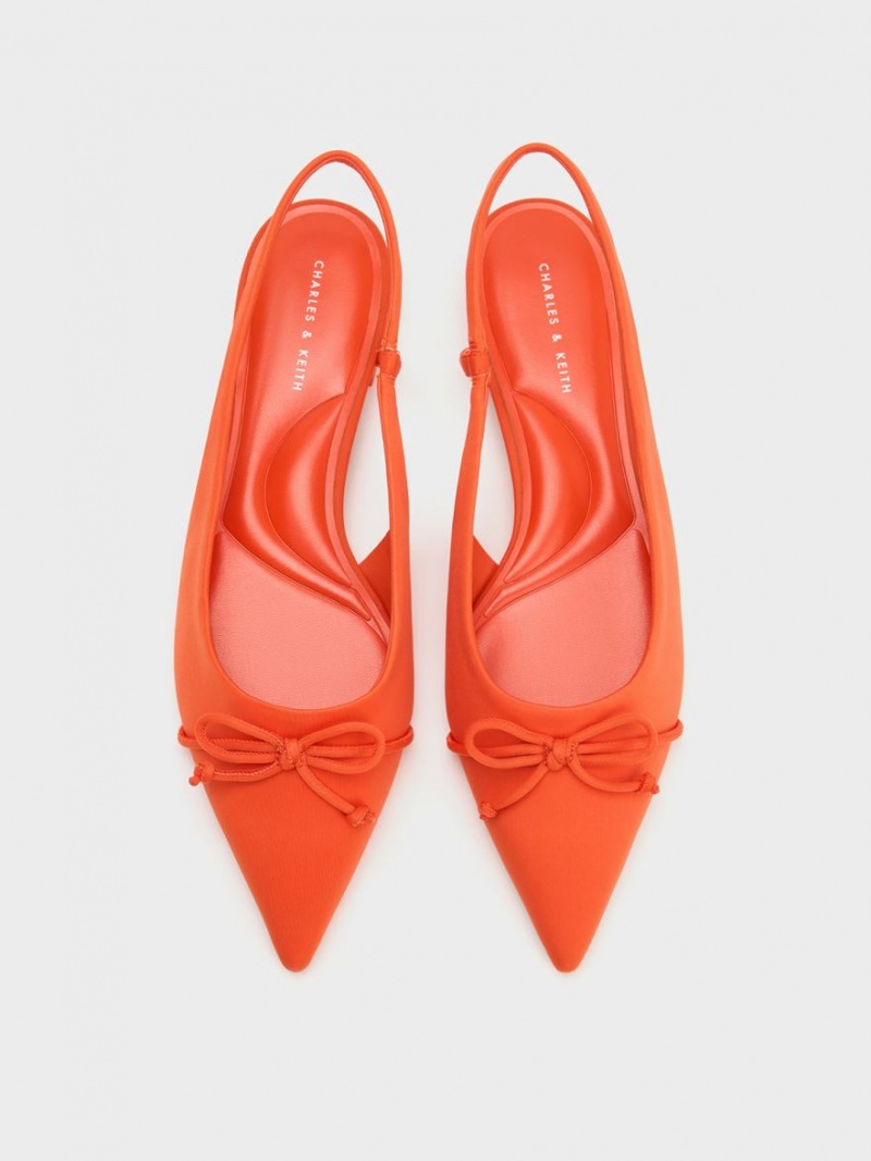 Charles And Keith Bow Pointed-Toe Slingback Ballet Flats Orange | PHILIPPINES G296