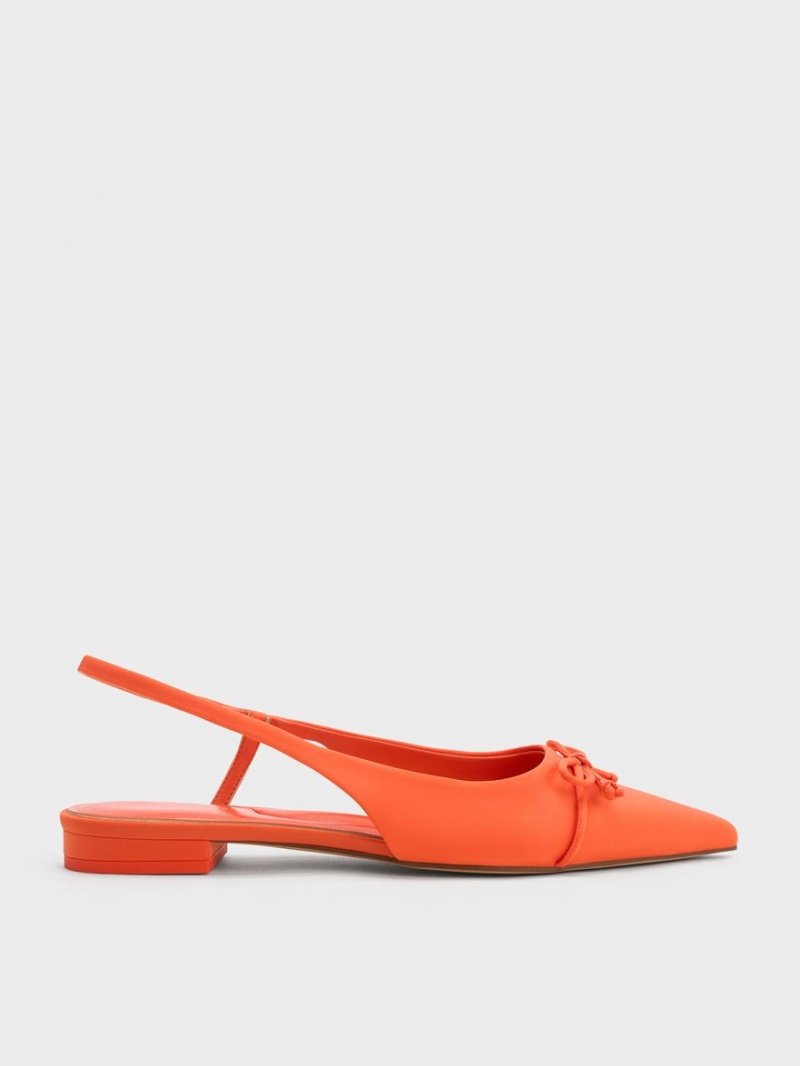 Charles And Keith Bow Pointed-Toe Slingback Ballet Flats Orange | PHILIPPINES G296