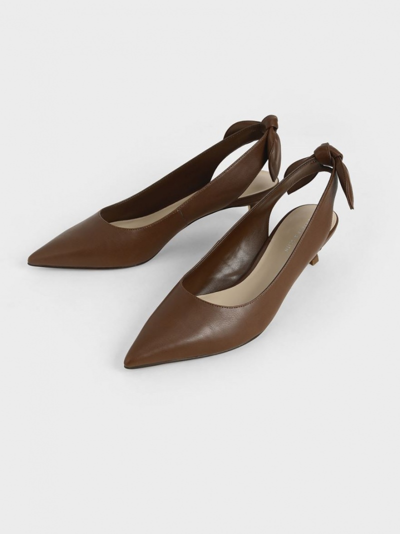 Charles And Keith Bow Slingback Pumps Brown | PHILIPPINES T475