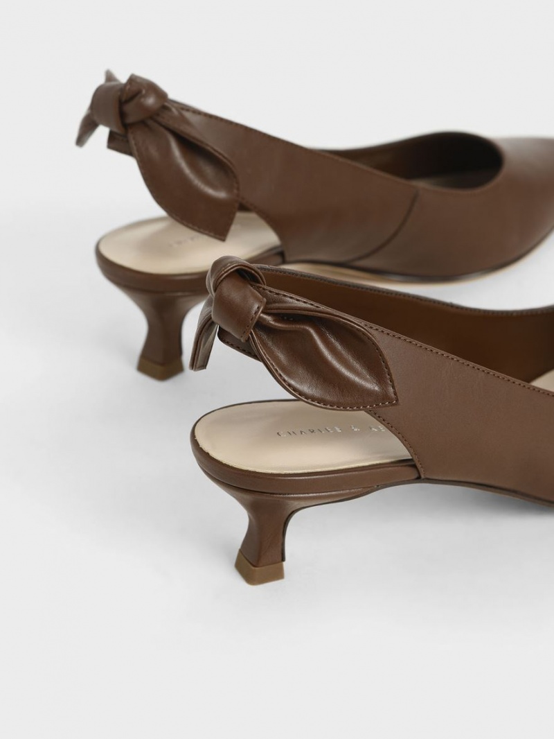 Charles And Keith Bow Slingback Pumps Brown | PHILIPPINES T475