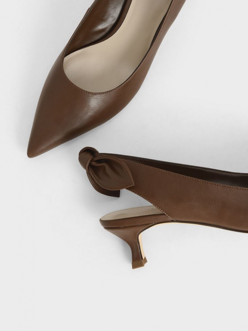 Charles And Keith Bow Slingback Pumps Brown | PHILIPPINES T475