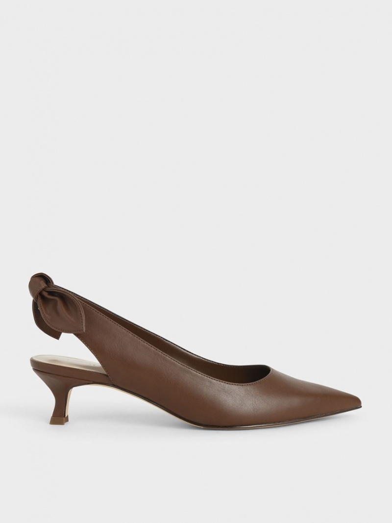 Charles And Keith Bow Slingback Pumps Brown | PHILIPPINES T475