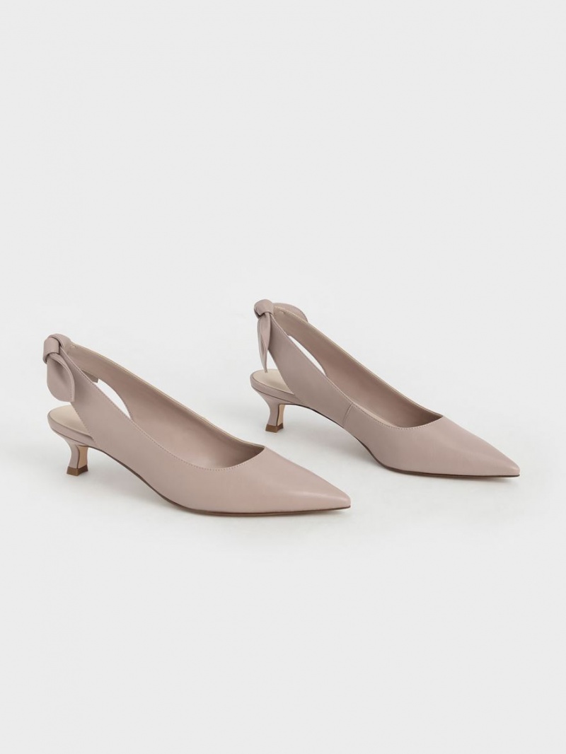 Charles And Keith Bow Slingback Pumps Pink | PHILIPPINES A307