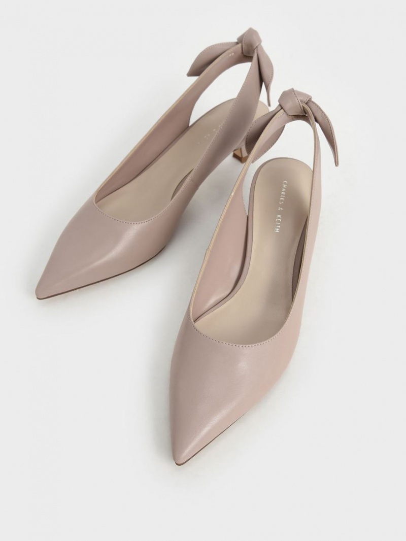 Charles And Keith Bow Slingback Pumps Pink | PHILIPPINES A307