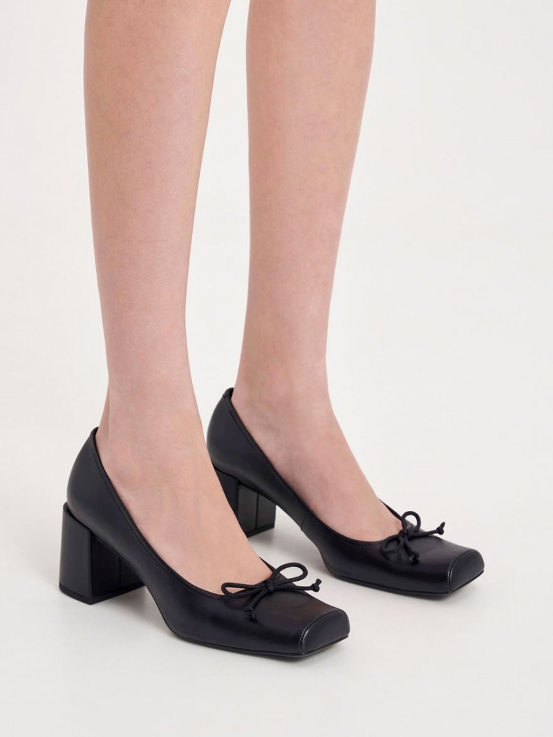 Charles And Keith Bow Square-Toe Pumps Black | PHILIPPINES G872