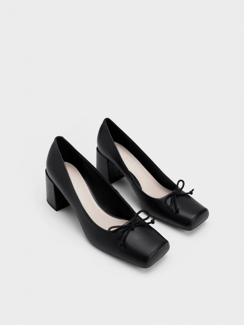 Charles And Keith Bow Square-Toe Pumps Black | PHILIPPINES G872