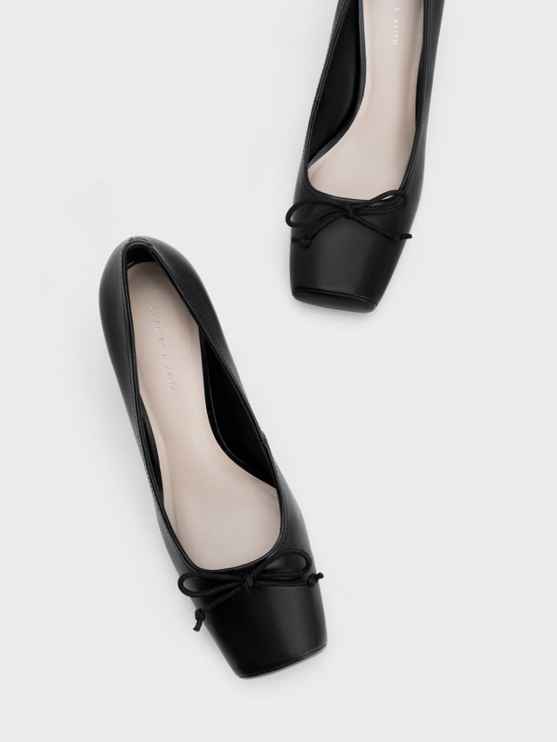 Charles And Keith Bow Square-Toe Pumps Black | PHILIPPINES G872