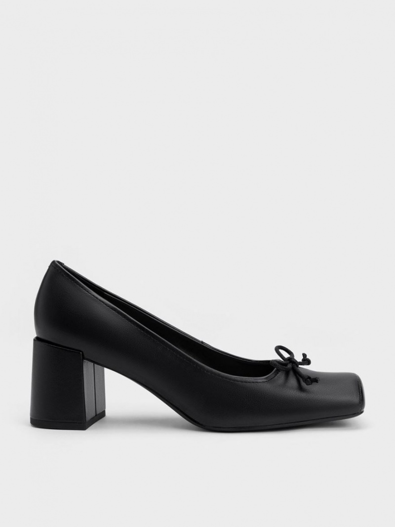 Charles And Keith Bow Square-Toe Pumps Black | PHILIPPINES G872