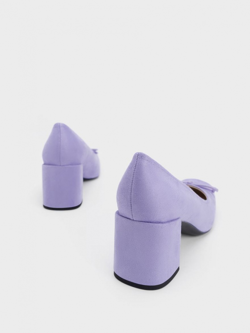 Charles And Keith Bow Square-Toe Textured Pumps Purple | PHILIPPINES J157