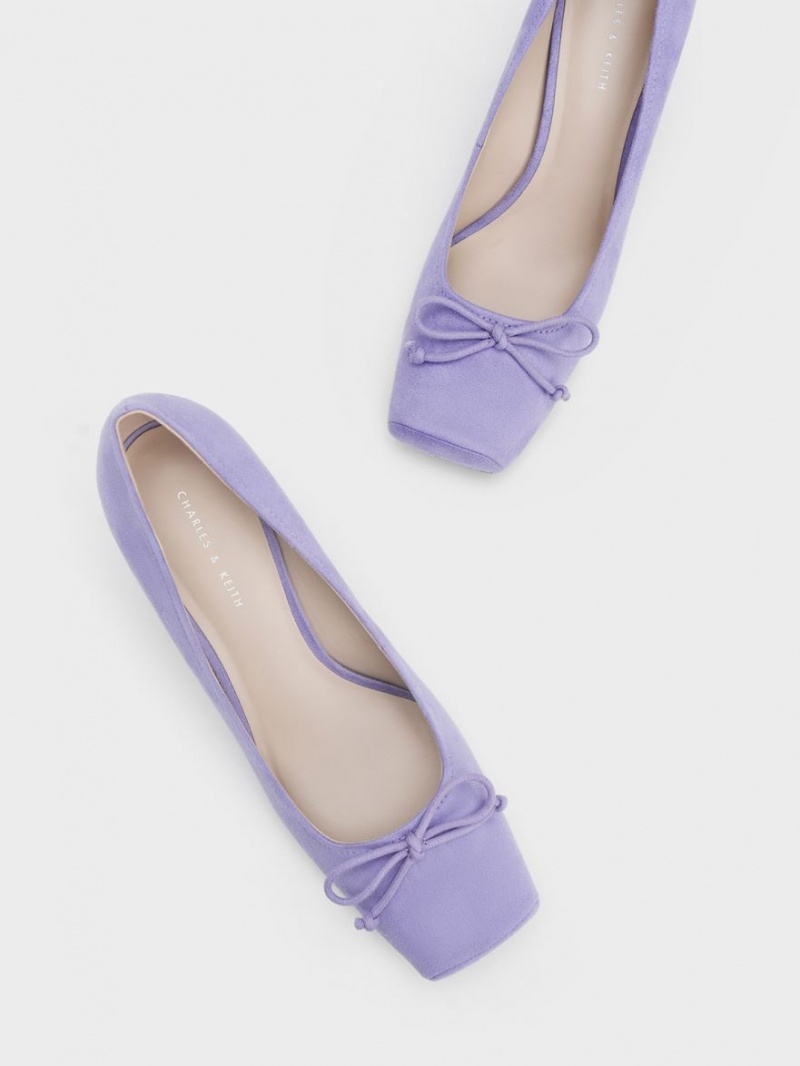 Charles And Keith Bow Square-Toe Textured Pumps Purple | PHILIPPINES J157