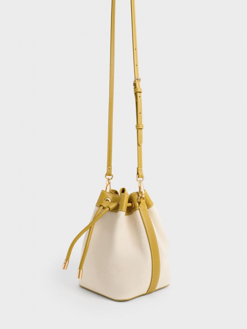 Charles And Keith Braided-Handle Drawstring Bucket Bags Mustard | PHILIPPINES C521