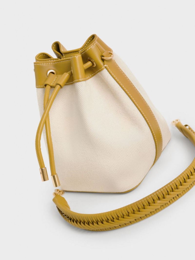 Charles And Keith Braided-Handle Drawstring Bucket Bags Mustard | PHILIPPINES C521