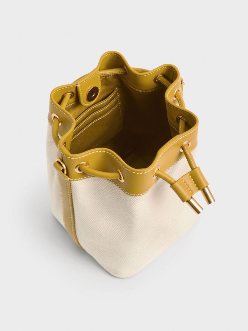 Charles And Keith Braided-Handle Drawstring Bucket Bags Mustard | PHILIPPINES C521