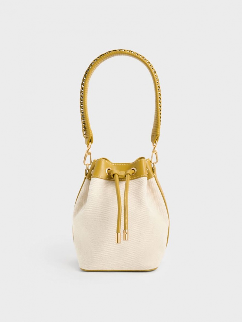 Charles And Keith Braided-Handle Drawstring Bucket Bags Mustard | PHILIPPINES C521