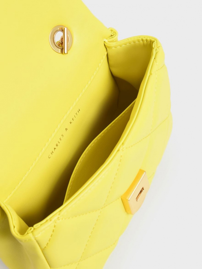 Charles And Keith Braided Chain-Handle Quilted Evening Clutch Bag Yellow | PHILIPPINES E576