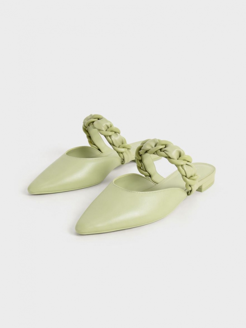 Charles And Keith Braided Chain-Link Flat Mules Green | PHILIPPINES F652