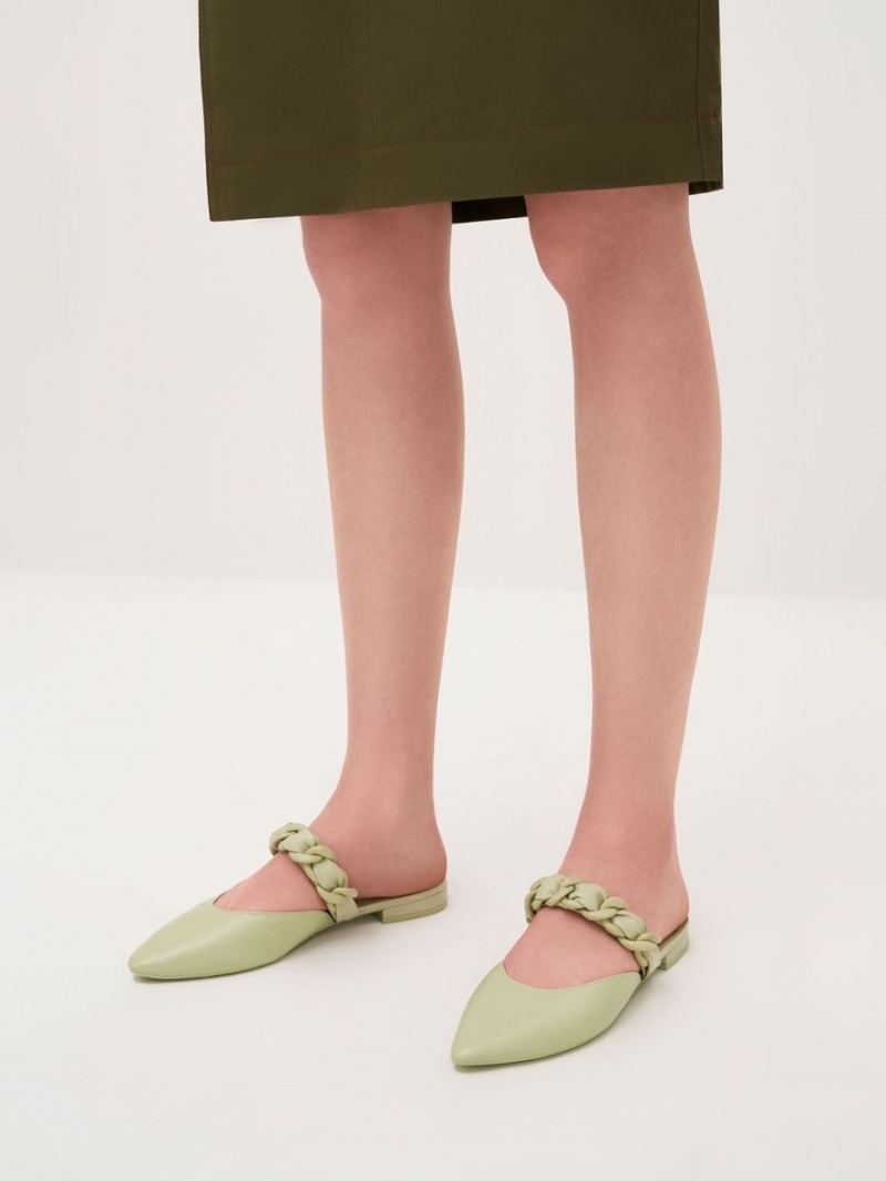 Charles And Keith Braided Chain-Link Flat Mules Green | PHILIPPINES F652