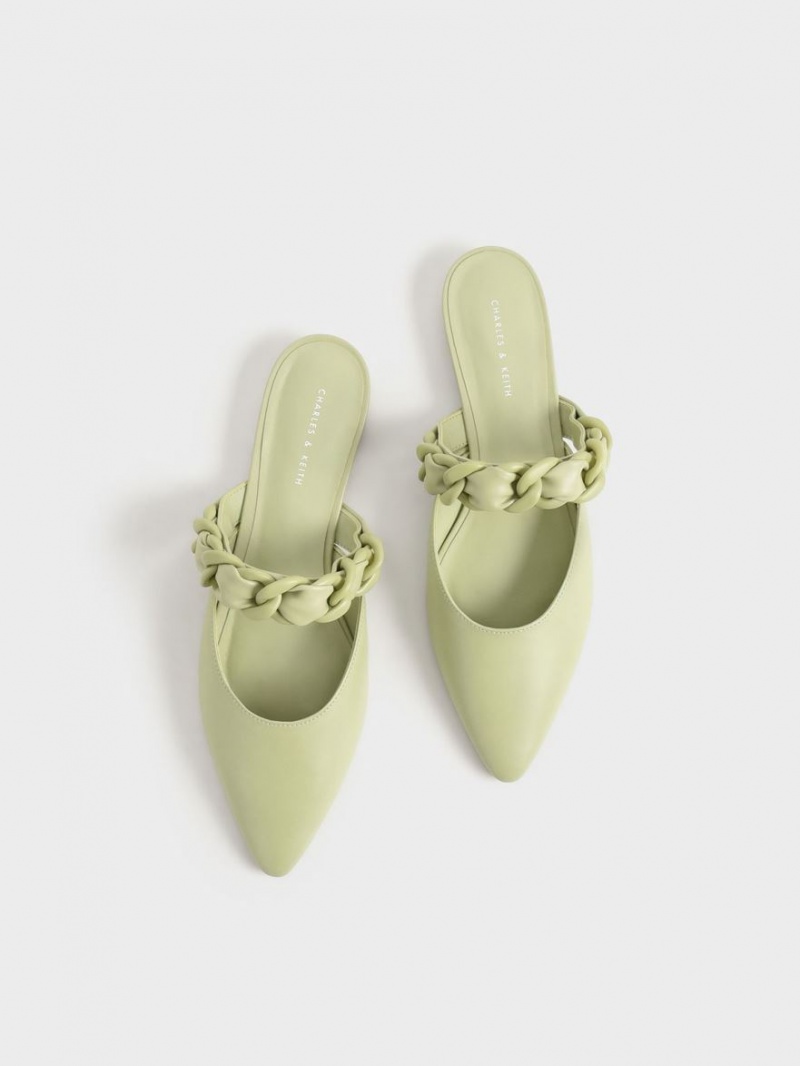 Charles And Keith Braided Chain-Link Flat Mules Green | PHILIPPINES F652