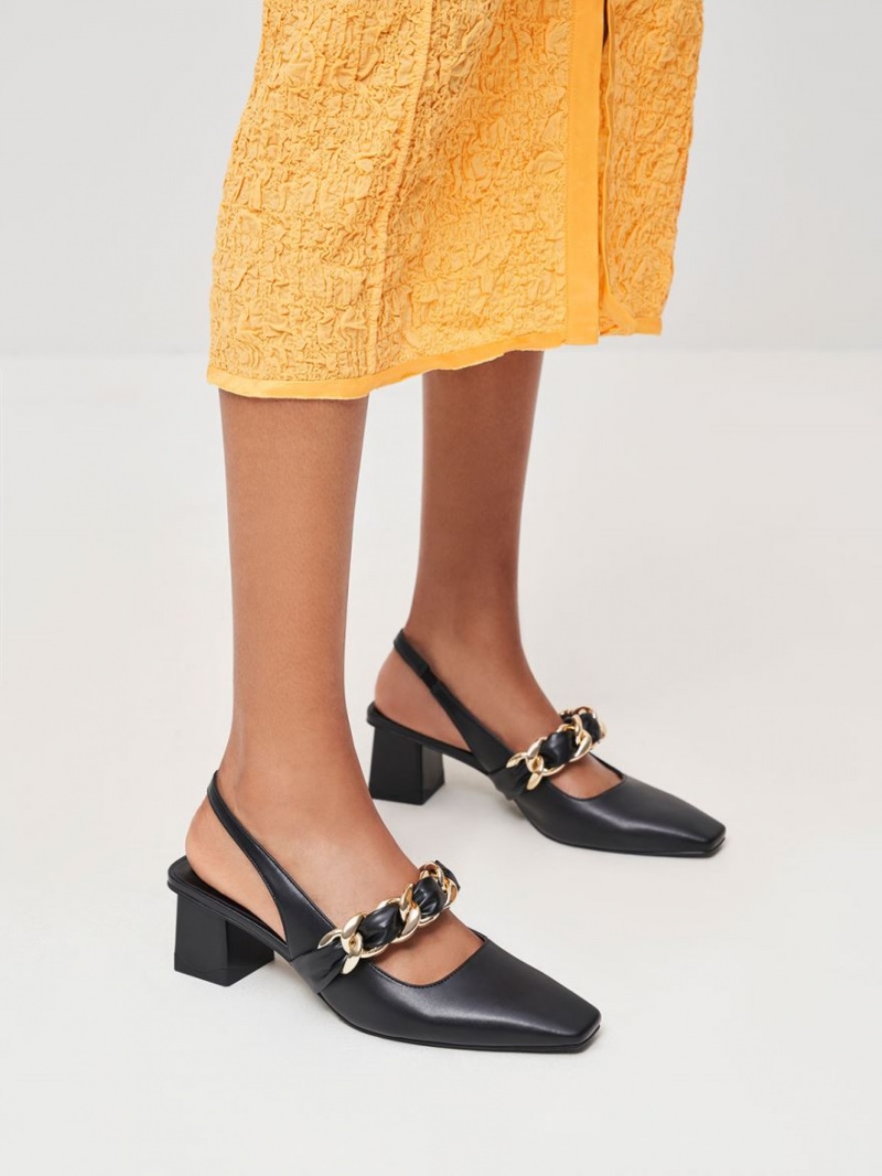 Charles And Keith Braided Chain-Link Slingback Pumps Black | PHILIPPINES I831