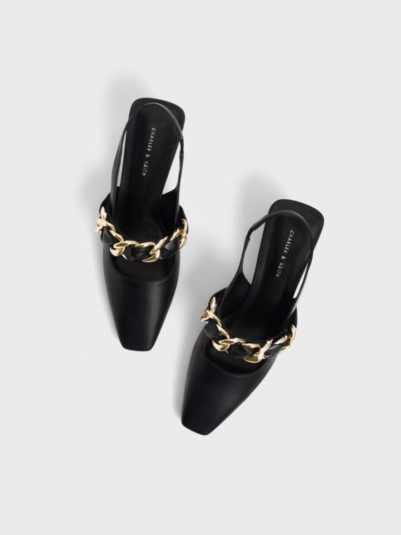 Charles And Keith Braided Chain-Link Slingback Pumps Black | PHILIPPINES I831