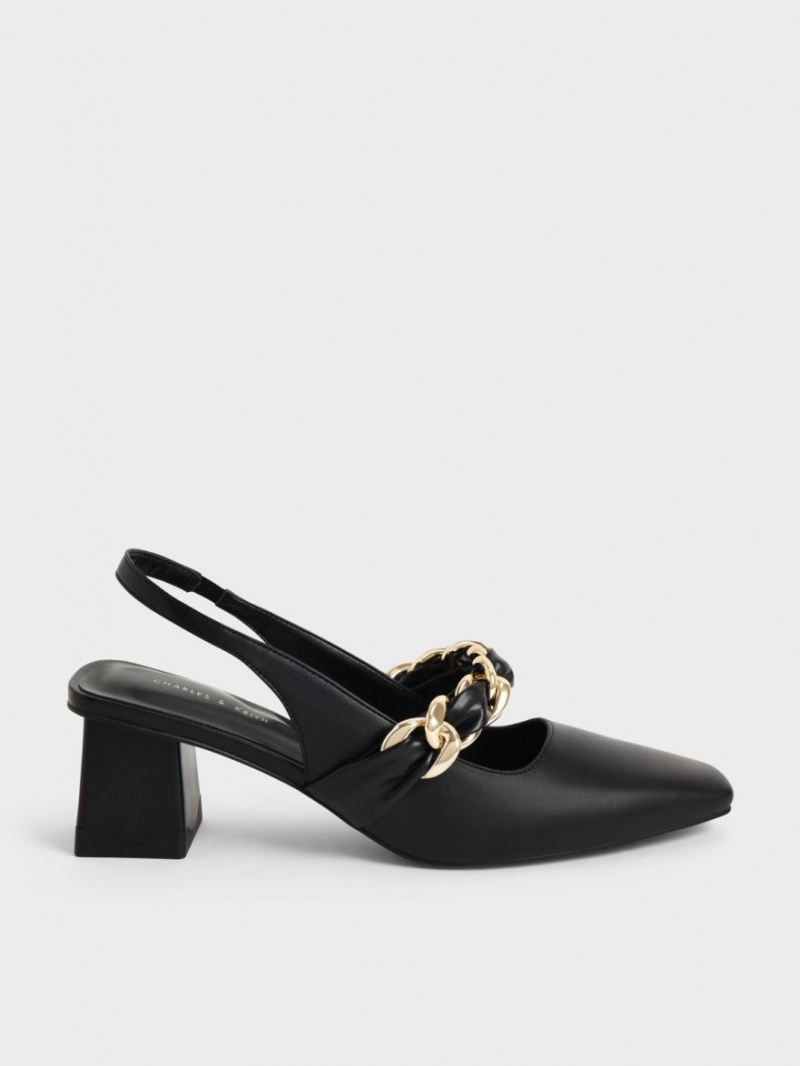 Charles And Keith Braided Chain-Link Slingback Pumps Black | PHILIPPINES I831