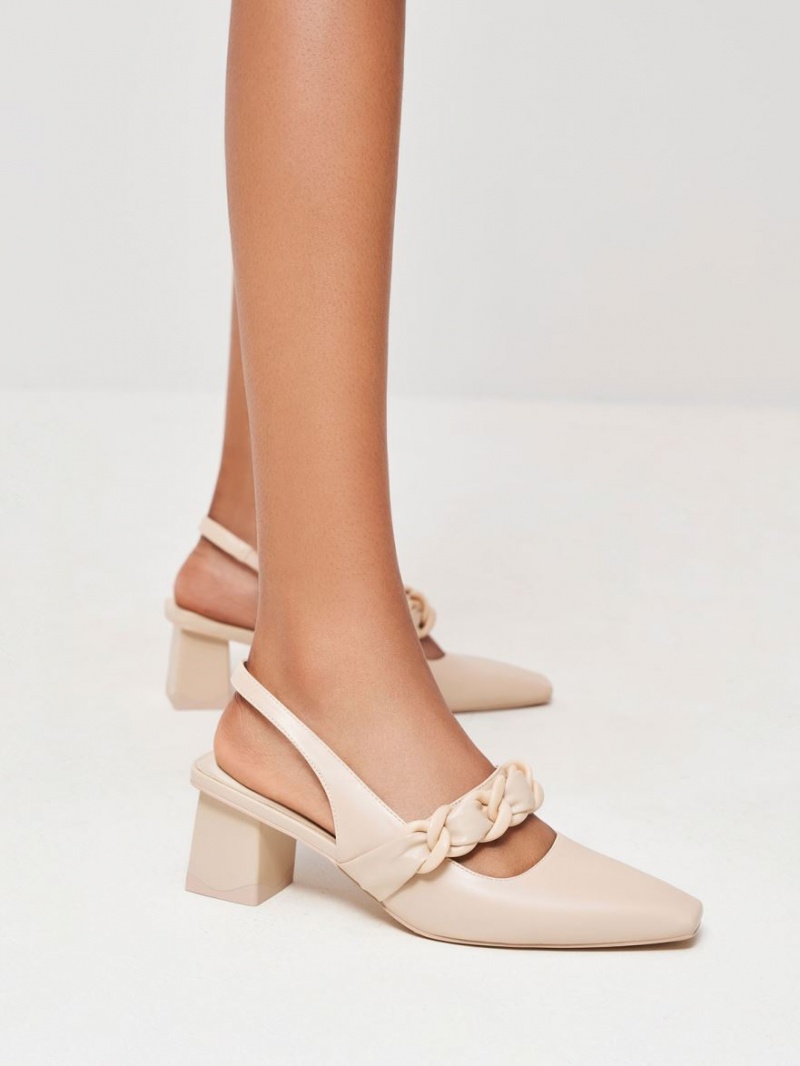 Charles And Keith Braided Chain-Link Slingback Pumps Beige | PHILIPPINES C601