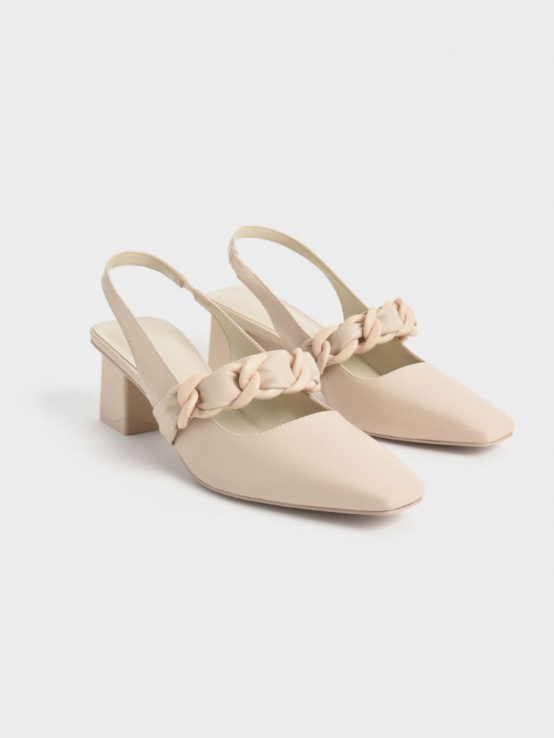 Charles And Keith Braided Chain-Link Slingback Pumps Beige | PHILIPPINES C601