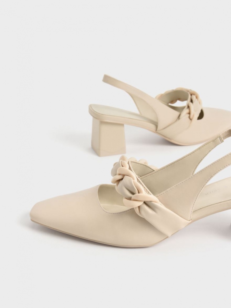 Charles And Keith Braided Chain-Link Slingback Pumps Beige | PHILIPPINES C601