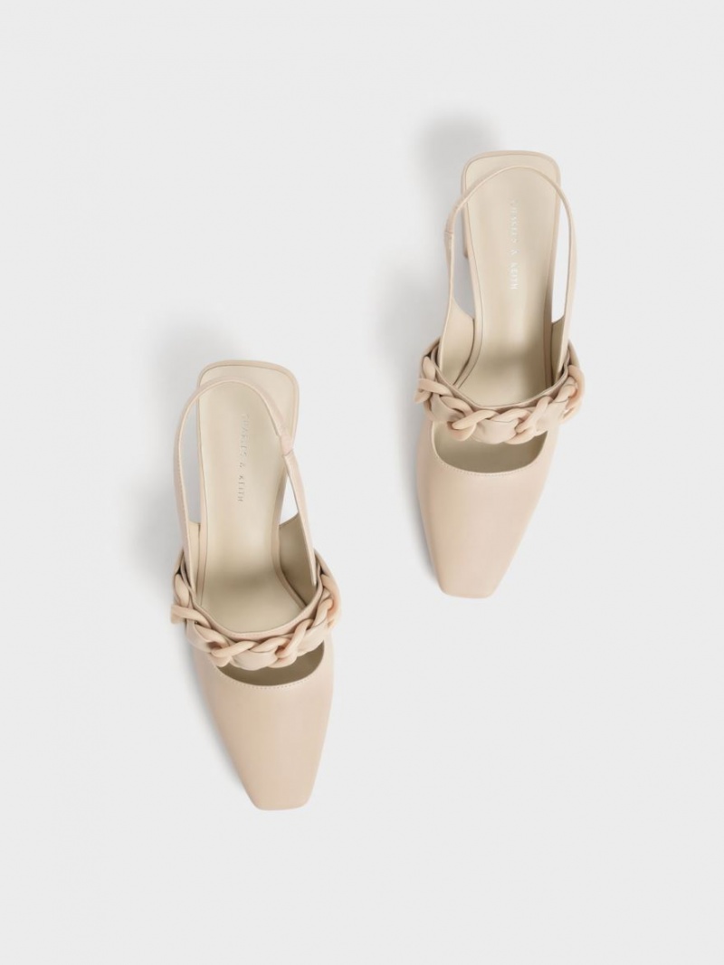 Charles And Keith Braided Chain-Link Slingback Pumps Beige | PHILIPPINES C601