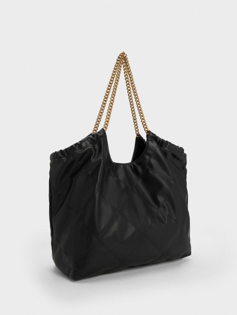 Charles And Keith Braided Handle Tote Bags Black | PHILIPPINES K395