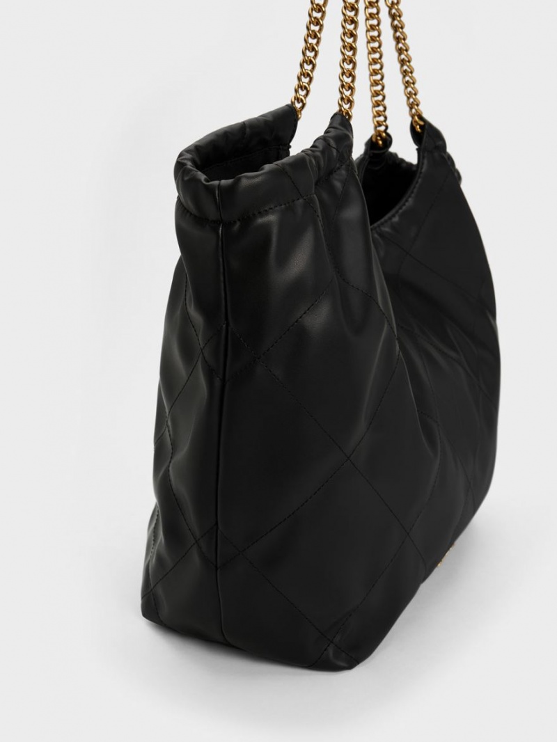 Charles And Keith Braided Handle Tote Bags Black | PHILIPPINES K395