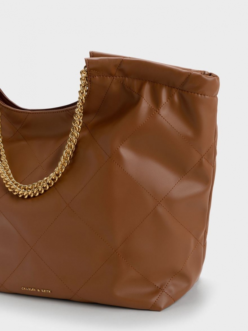 Charles And Keith Braided Handle Tote Bags Chocolate | PHILIPPINES Z581