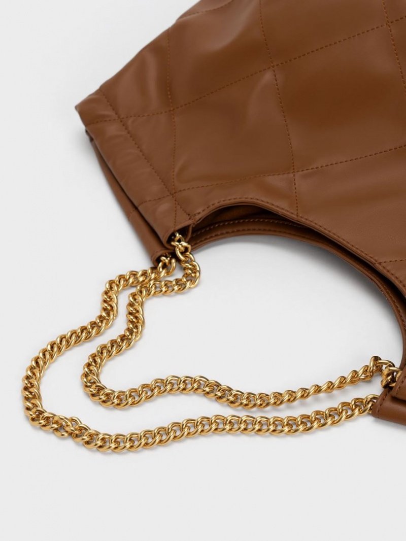 Charles And Keith Braided Handle Tote Bags Chocolate | PHILIPPINES Z581