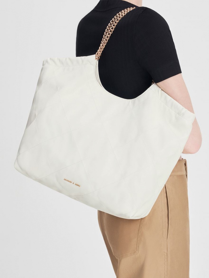 Charles And Keith Braided Handle Tote Bags White | PHILIPPINES E473