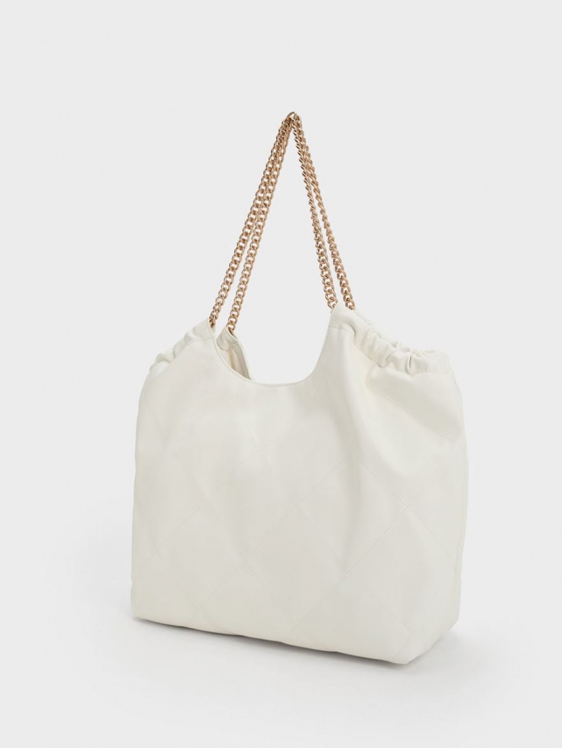 Charles And Keith Braided Handle Tote Bags White | PHILIPPINES E473