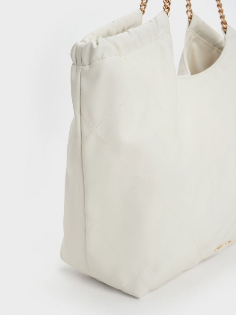 Charles And Keith Braided Handle Tote Bags White | PHILIPPINES E473